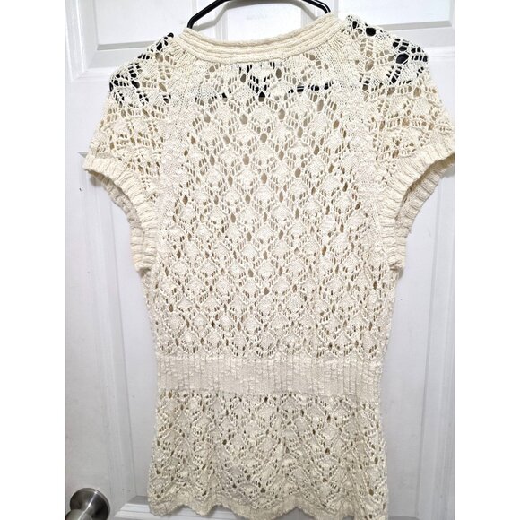 Calvin Klein Jeans Women's Crochet Knit Cardigan Sweater L/G Short Sleeve Cream - Picture 3 of 6